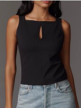 Maeve Black Sleeveless Keyhole Tank Top Size Medium Classic Square Neck